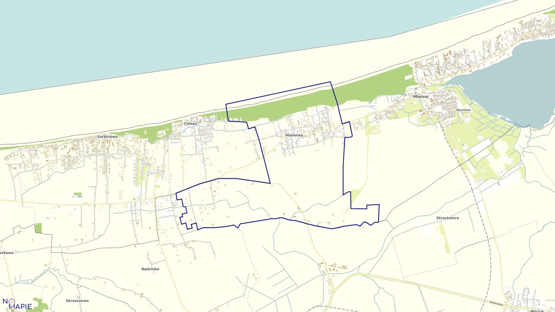 Mapa obrębu Mielenko w gminie Mielno