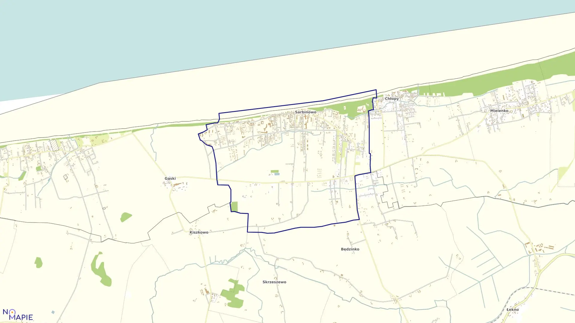 Mapa obrębu Sarbinowo w gminie Mielno